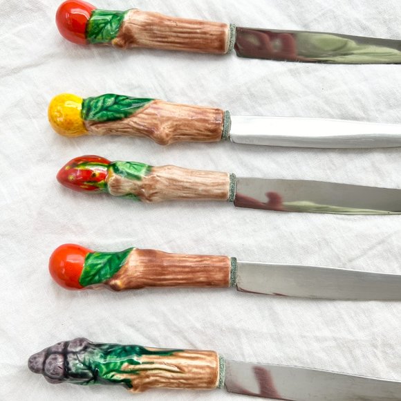 Vintage ceramic fruit and cheese knives Set of 5 Made in Japan - Picture 4 of 10